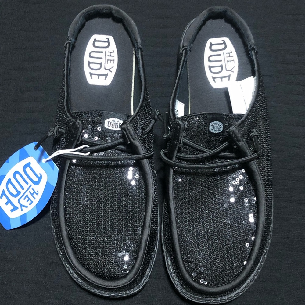 HEY DUDE WOMEN'S WENDY SLIP BLACK SEQUIN LOW BACK SLIP ON SHOE SIZE 9 NWT